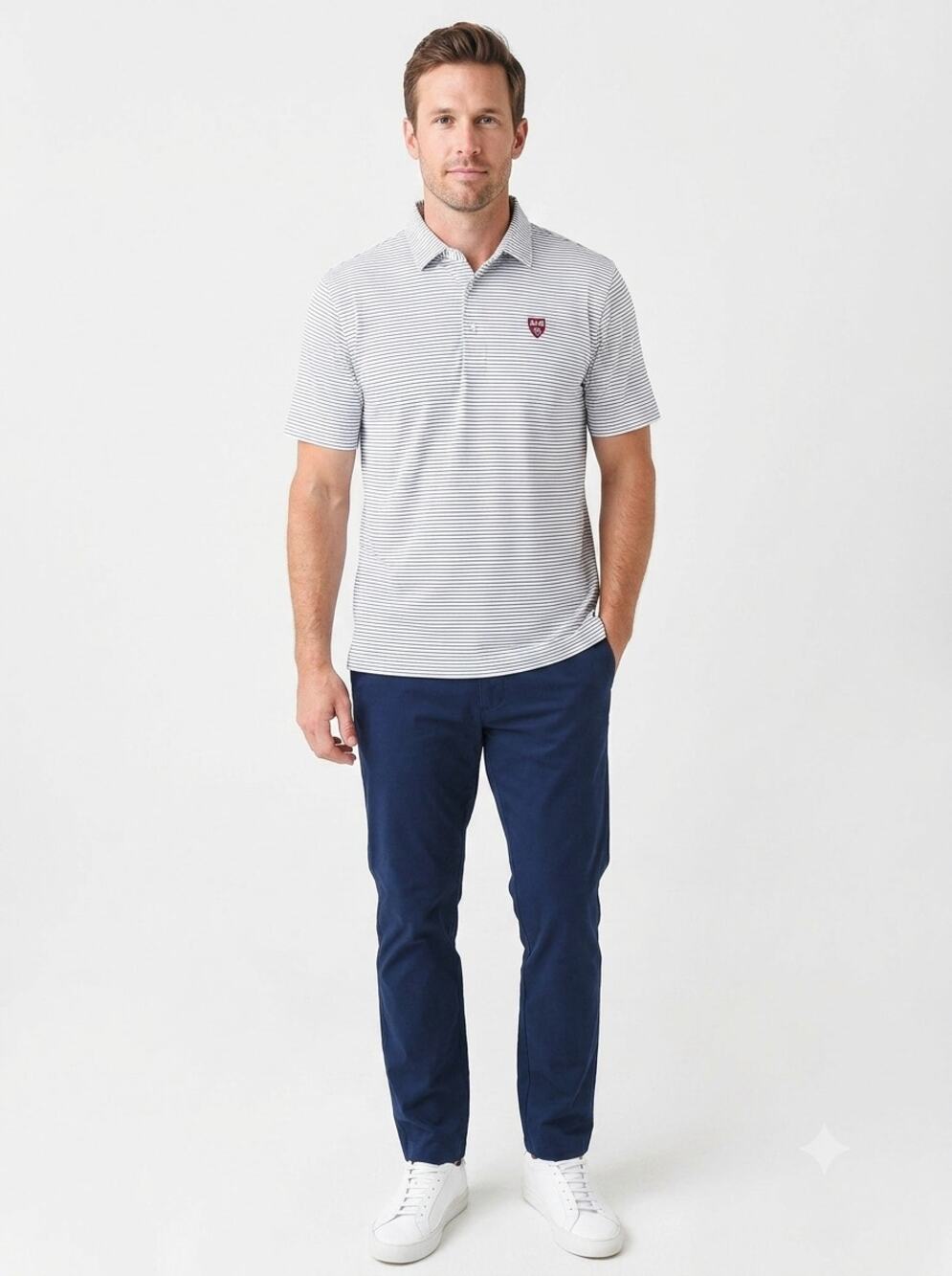 Peter Millar Golf Polo Shirt Mens 2XL White Blue Striped Embroidered Logo Sports